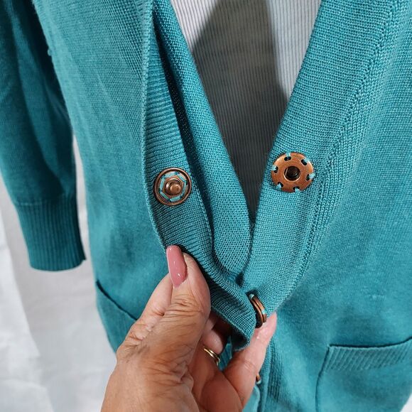 St. John SoCa Wool Silk Cashmere Blend Cardigan Women Size Small Snap Front Flaw - Picture 8 of 16